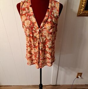 Floral Sleeveless Top - Orange and White